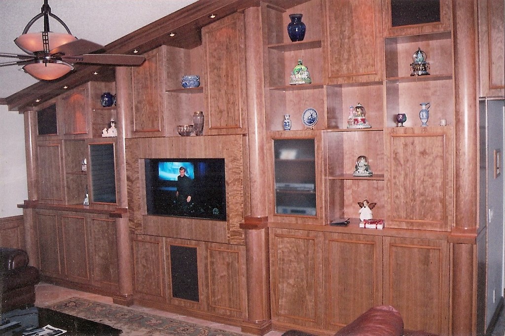 26ft High Maple Stained Media Cabinet