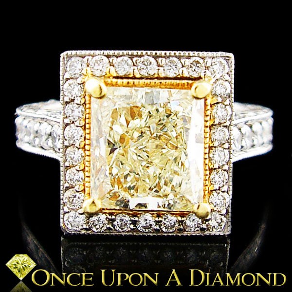 18K White Gold 4.10ct Fancy Yellow Diamond Halo Engagement Ring