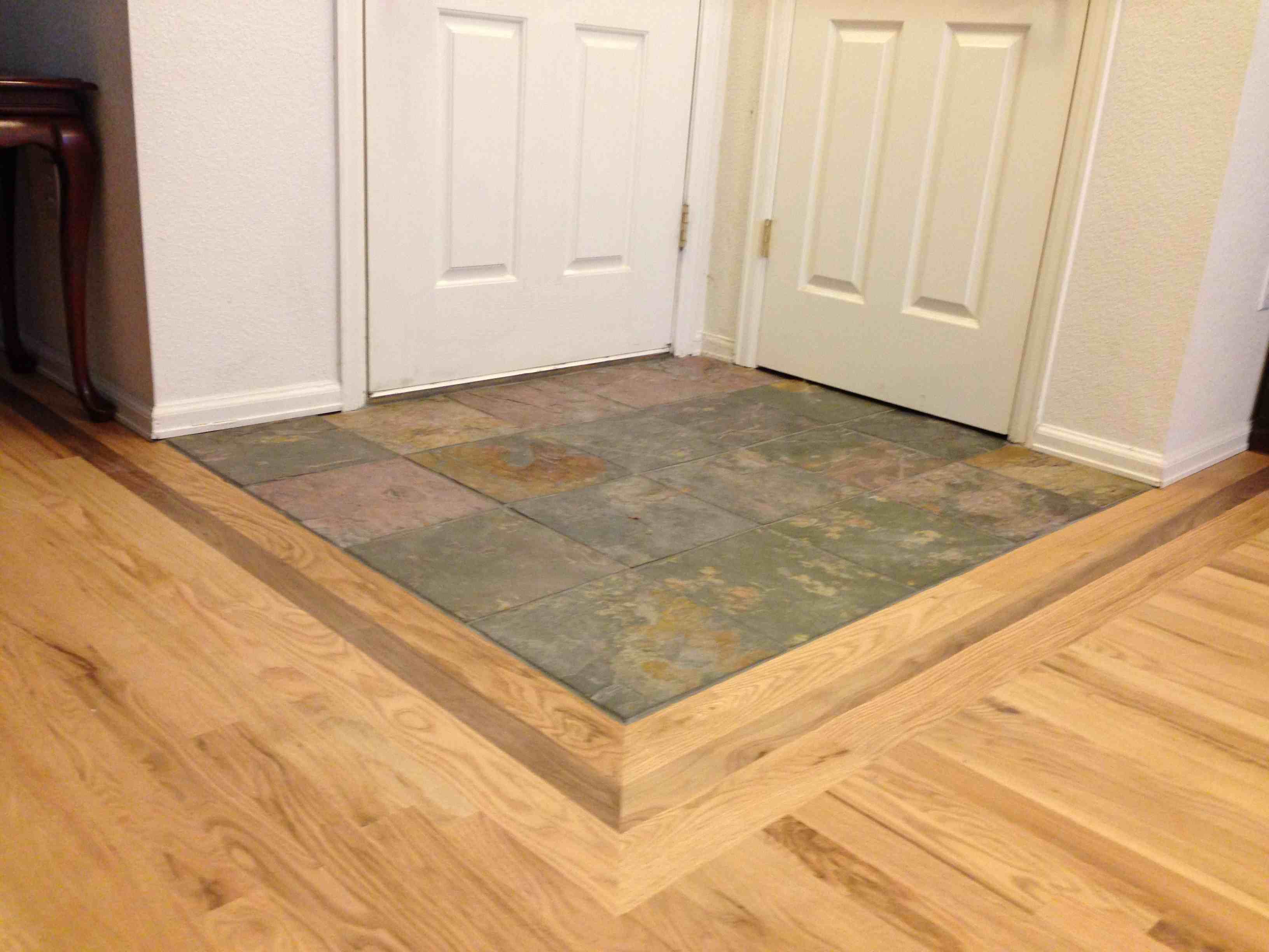 Natural Red Oak and Walnut border with Slate