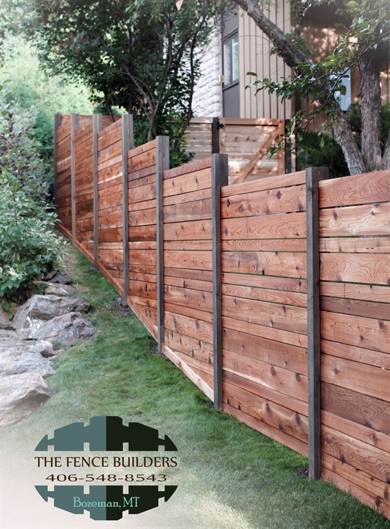 horizontal cedar privacy fence with custom stain