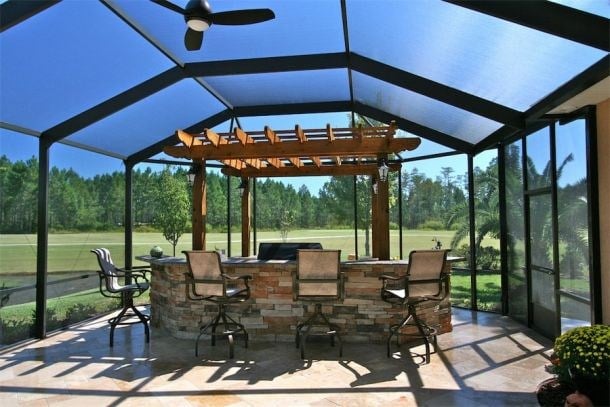 screen enclosure, pergola, and summer ktichen