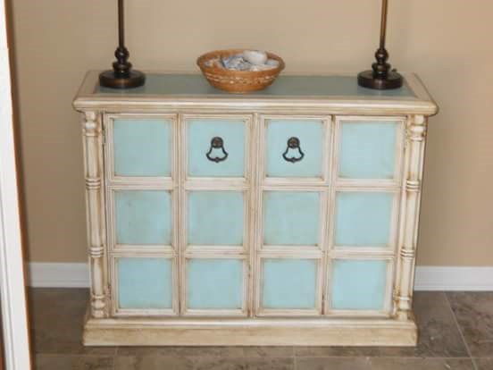 Turquoise and antiqued chest of drawers