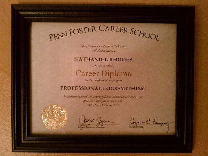 Penn Foster Professional Locksmith Certificate