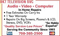 BK7 TELEVISION SERVICE CO. logo
