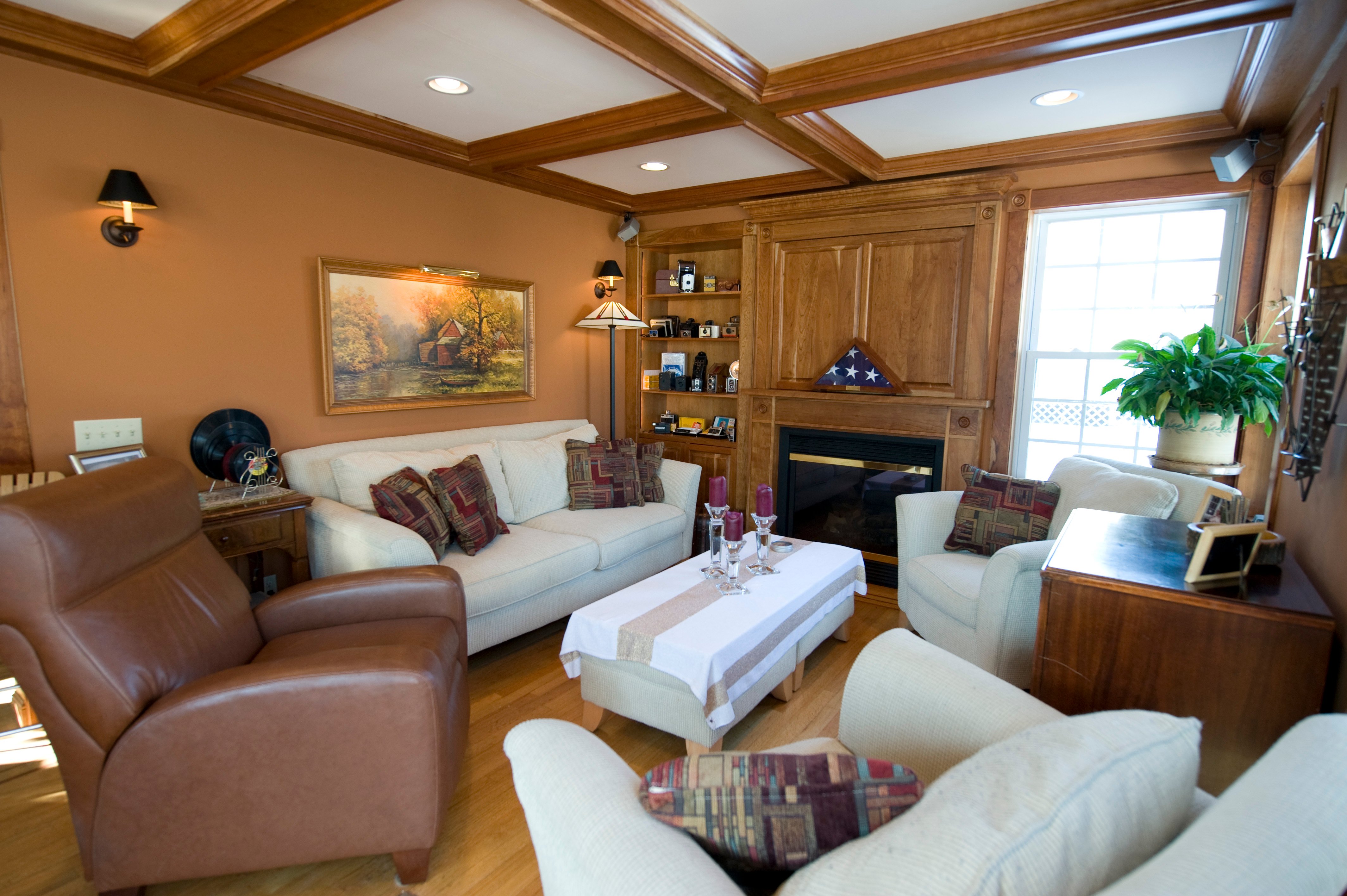 Family Room with  Coffered Panel Ceilings
