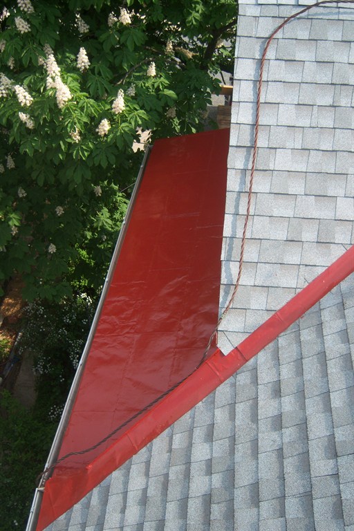 Shingle Roof with Red Tinners Paint