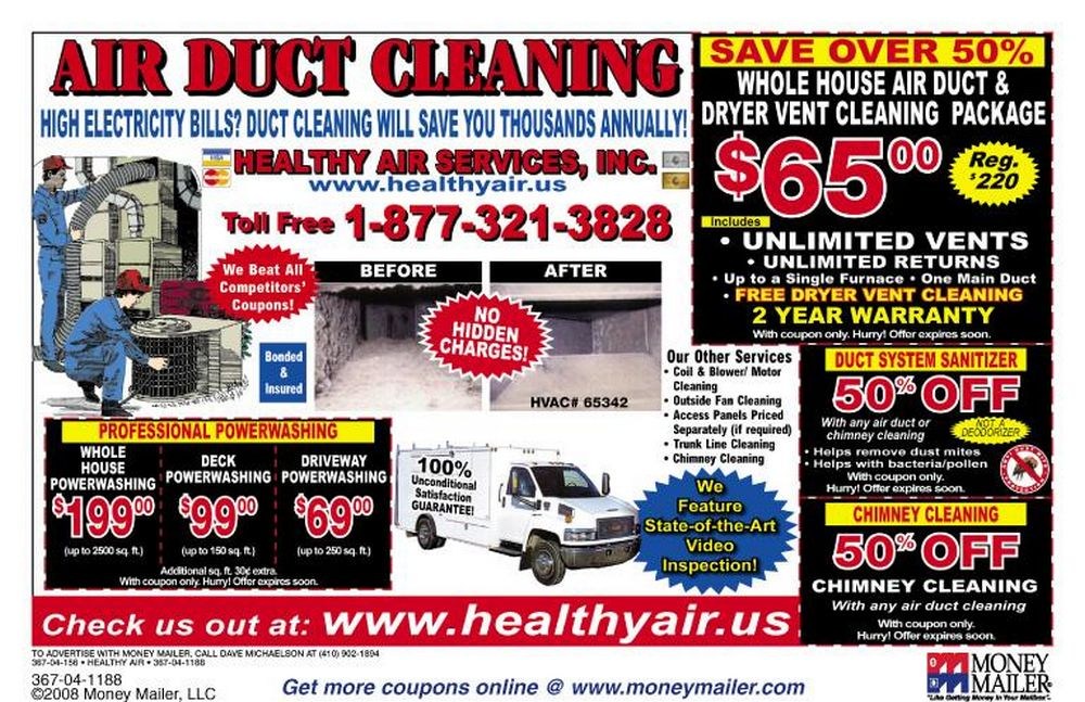 air duct, dryer vent, chimney cleaning, power wash coupon